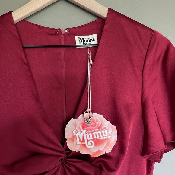 NWT Show Me Your Mumu Rome Twist Gown Ruby Luxe Satin Size Small Burgundy Red - Picture 5 of 15